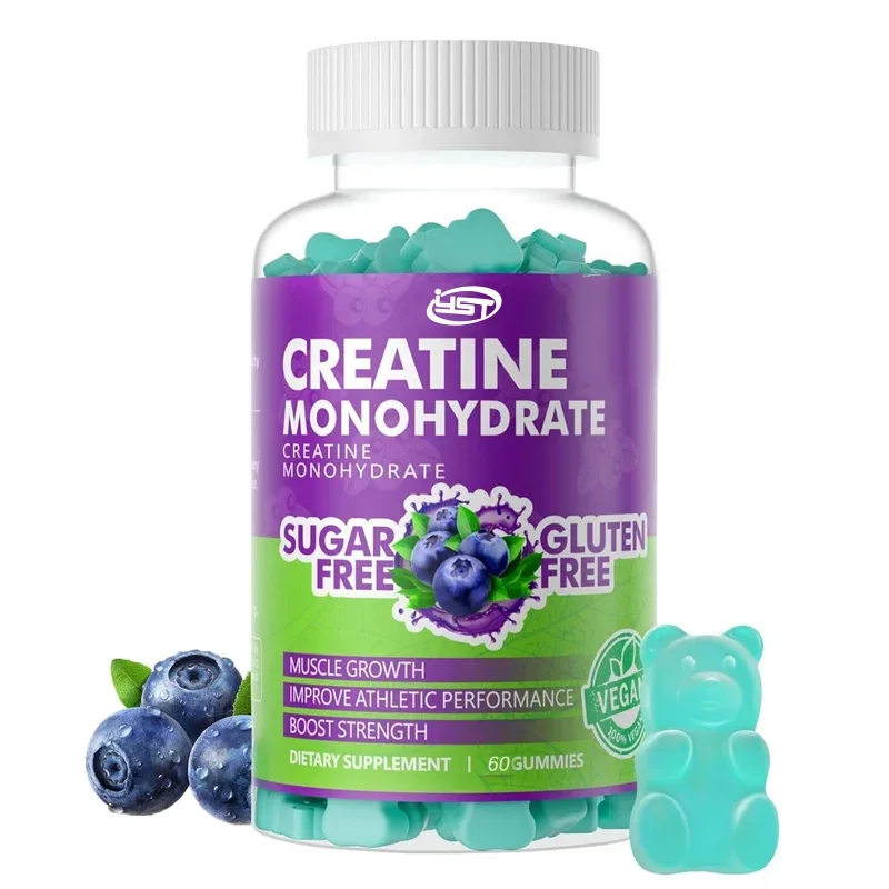 Creatine Monohydrate Gummies, Used for Muscle Strength, Energy Boost, Pre Exercise Supplement - Blueberry Flavor 60 Gummies