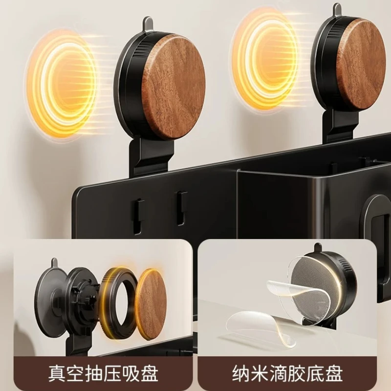 Medieval Style Wall-Mounted Suction Cup Hair Dryer Stand with Toothbrush Holder No-Drill Storage Rack for Bathroom Organization
