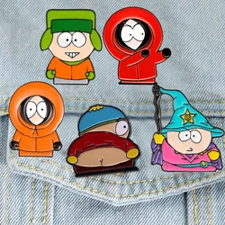 Cartoon Park TV Cartman Figure Badges Lapel Pins for Backpacks Metal Enamel Cute Badge Clothes Jewelry Clothing Accessories