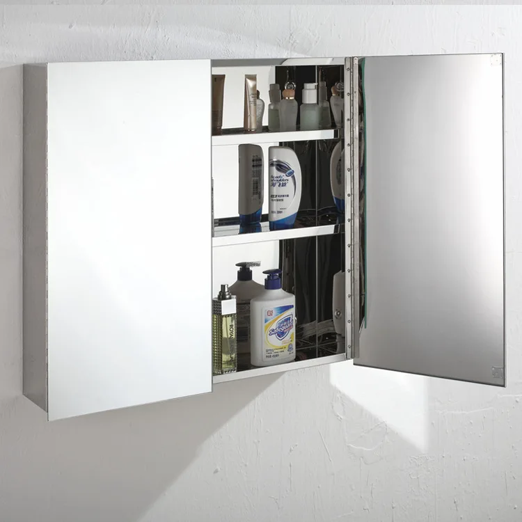 Cross-border wholesale 304 stainless steel mirror cabinet wall-mounted locker simple modern bathroom thickened bathroom mirror