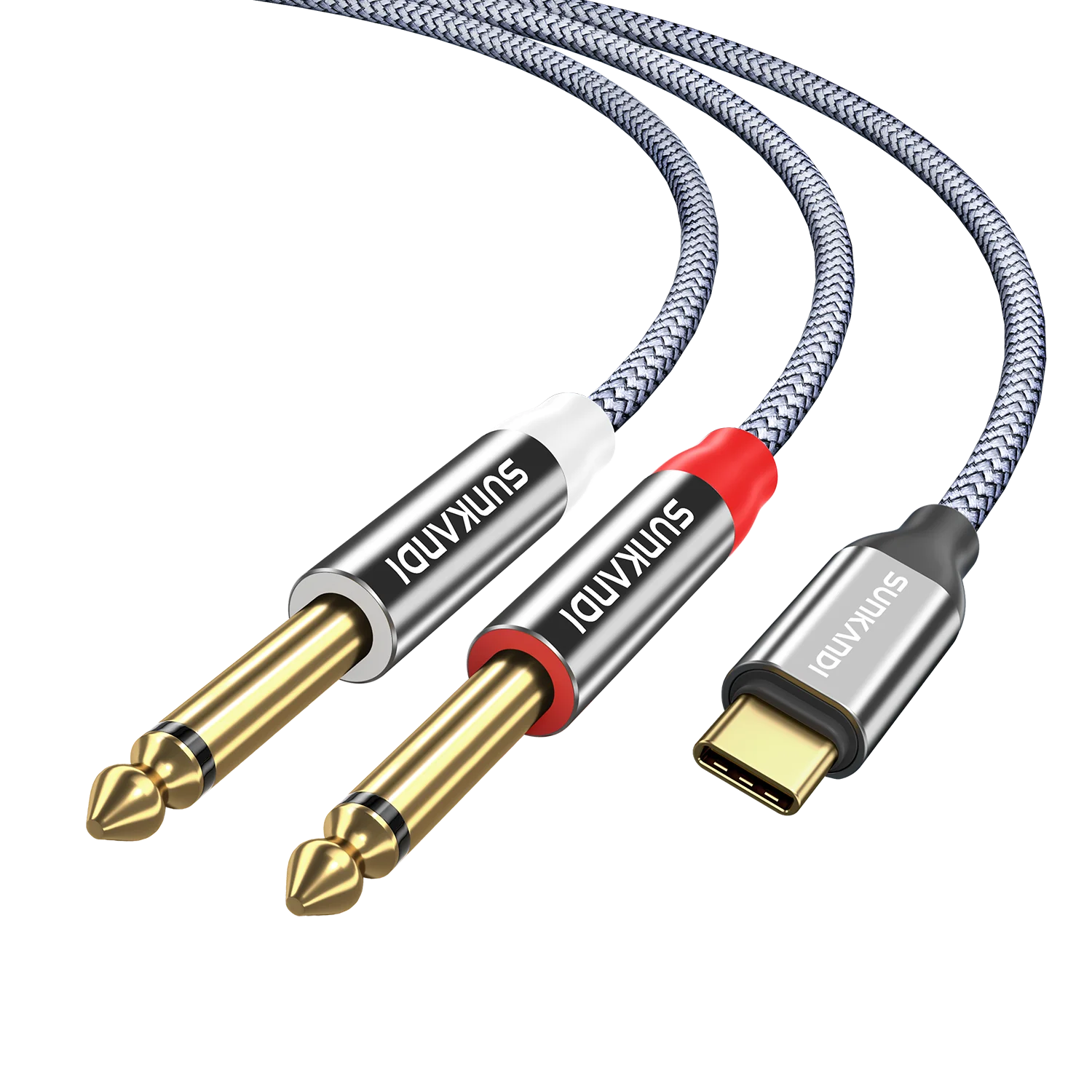 SUNKANDI USB C Dual 6.35mm TRS Stereo, Type-C naar Dual 6.35mm TS Splitter voor iPhone 16 15, MacBook, Galaxy, Mixer, Amp, Speaker