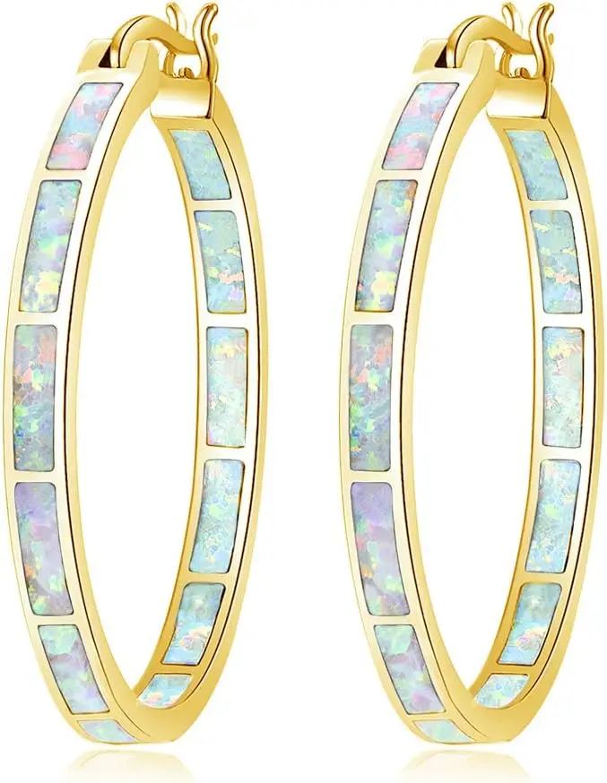 

Opal Hoop Earrings for Women Rhodium Rose Gold Yellow Gold Plated Gemstone 32mm