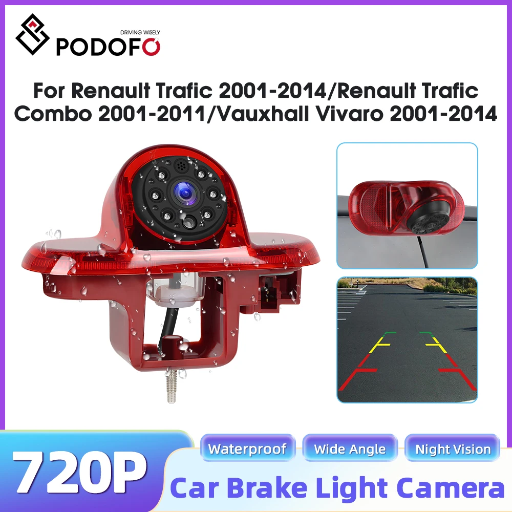 Podofo Rückfahrkamera mit Nachtsicht und Bremslicht für Renault Trafic 2001-2014 und Renault Trafic Combo 2001-2011