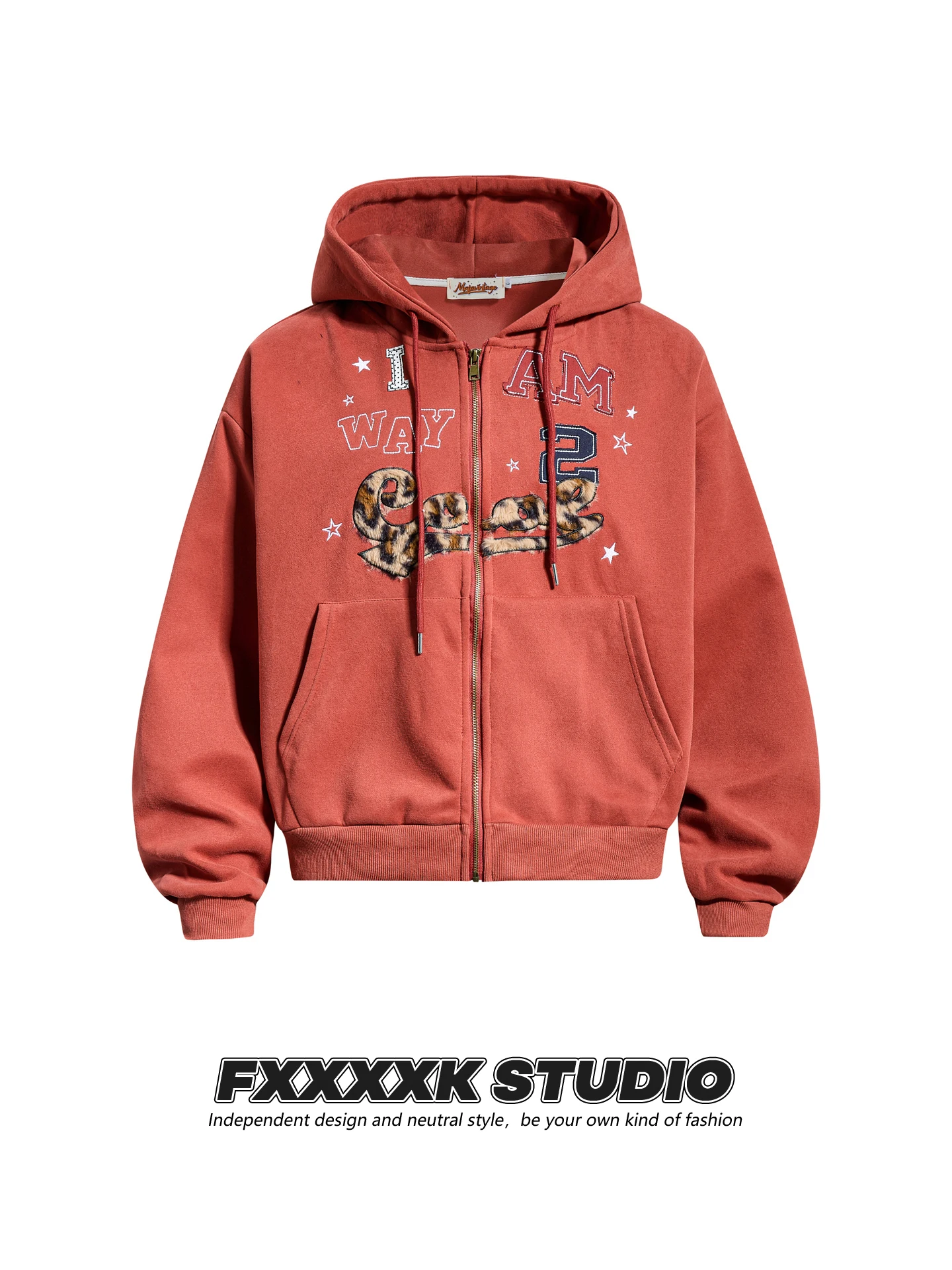 

Худи унисекс FXK в стиле американского ретро с леопардовым принтом, пэчворком и вышивкой, свободного кроя, из хлопка, с длинными рукавами