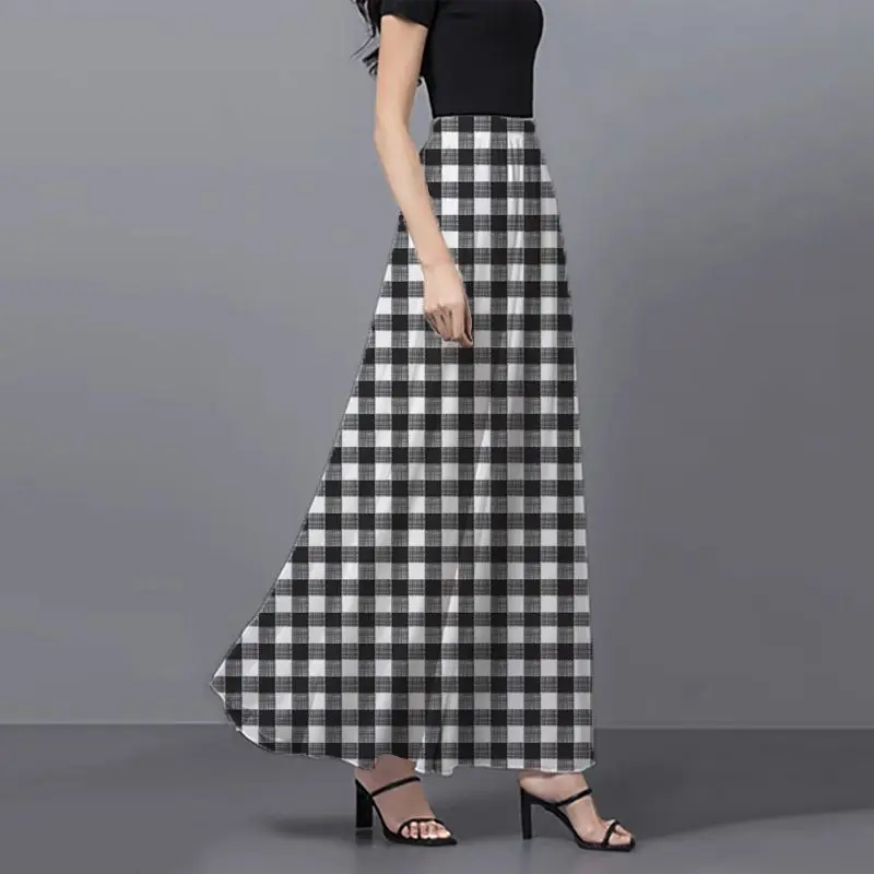 Summer Chiffon Skirts 2025 Korean Style Printed High Waist Floral Elastic Waist Casual Overknee Long Skirt