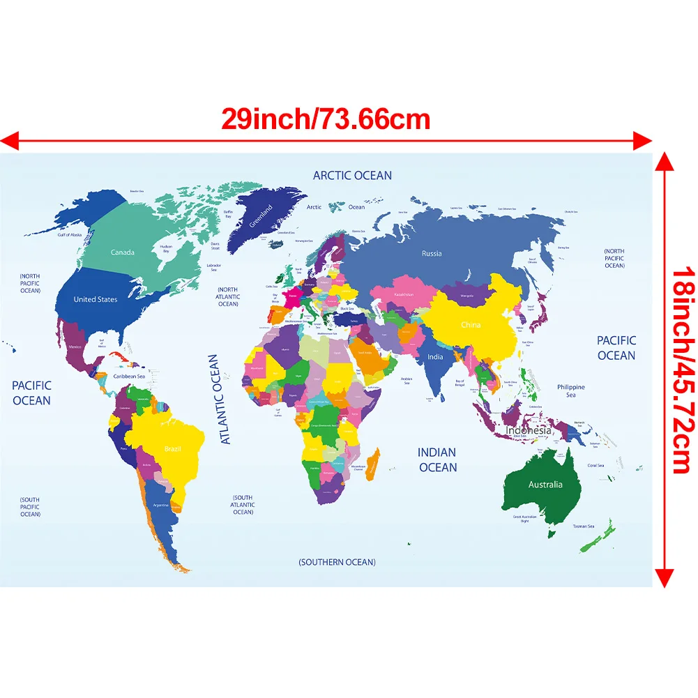 45.72*73.66cm 세계지도 캔버스 장식 인쇄 그림 사무실 방 가정 학교 교실 용품