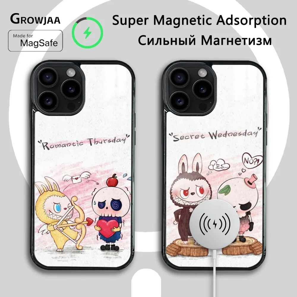 

Lovely Cartoon L-Labu-bu Phone Case For iPhone 16 15 14 13 12 11 Pro Max Plus Mini Magsafe Mirror Wireless Magnetic Cover