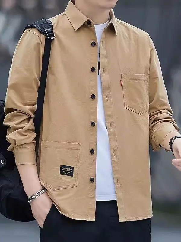 メンズ長袖オックスフォード生地コットンシャツスリムフィット韓国風ベースレイヤータイピン夏白ユースファッションネクタイ