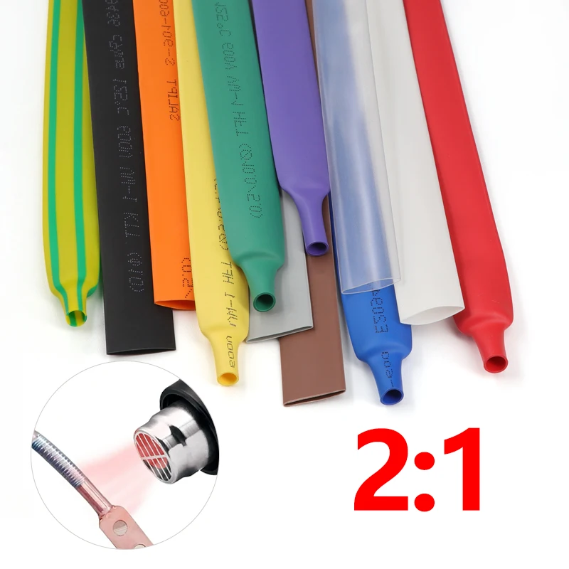 2m Heat Shrink Tube 12 Colors Diameter 7 8 9 10 12 15 20 25 30 35 40 50 mm 2:1 Shrinkage Ratio Polyolefin Insulated Cable Sleeve