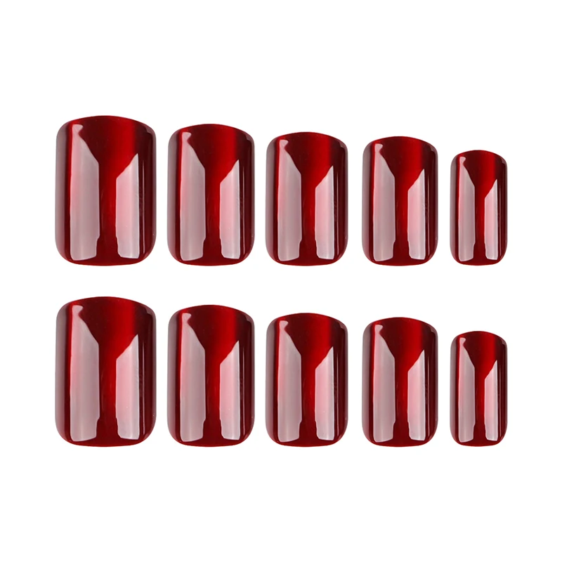 24pcs Red Cat\'s Eye Short Square Press On Nails Full Cover Fake Nails for Women and Girls with Nail File and Jelly Glue