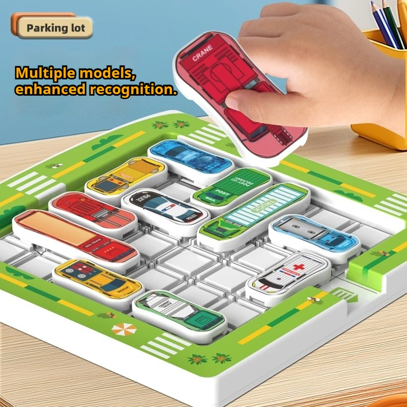 Edukacyjna gra logiczna dla dzieci, rozwijająca myślenie logiczne i koncentrację, parking z ruchomymi pojazdami i zabawki-labirynty.