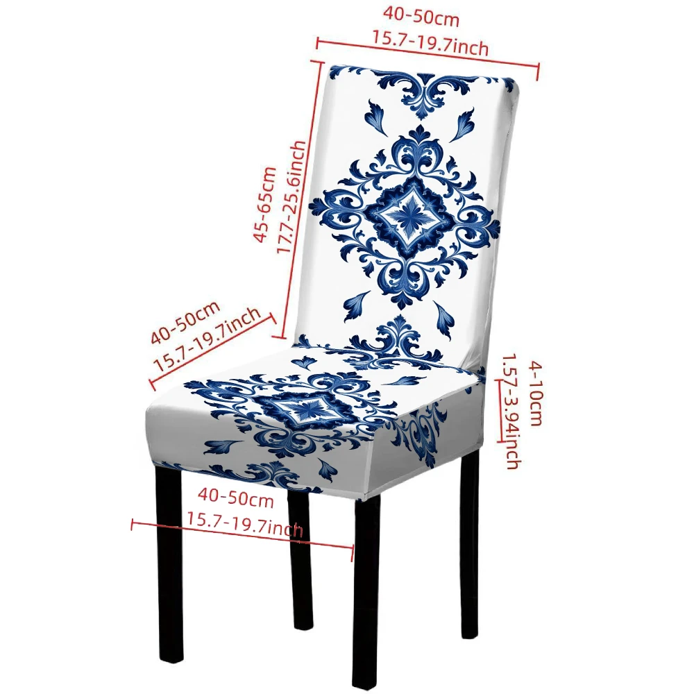 Elastic Dining chair covers Blue White Floral Pattern Stretchable Seat Covers for Home Decor Protector Dining Room Chair Covers