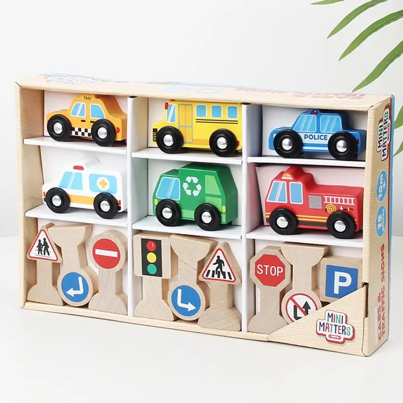 Conjunto de carro de madeira para crianças, trem magnético de madeira, brinquedo educacional para aprendizagem, simulação de desenho animado, transporte, conjunto de carro de madeira