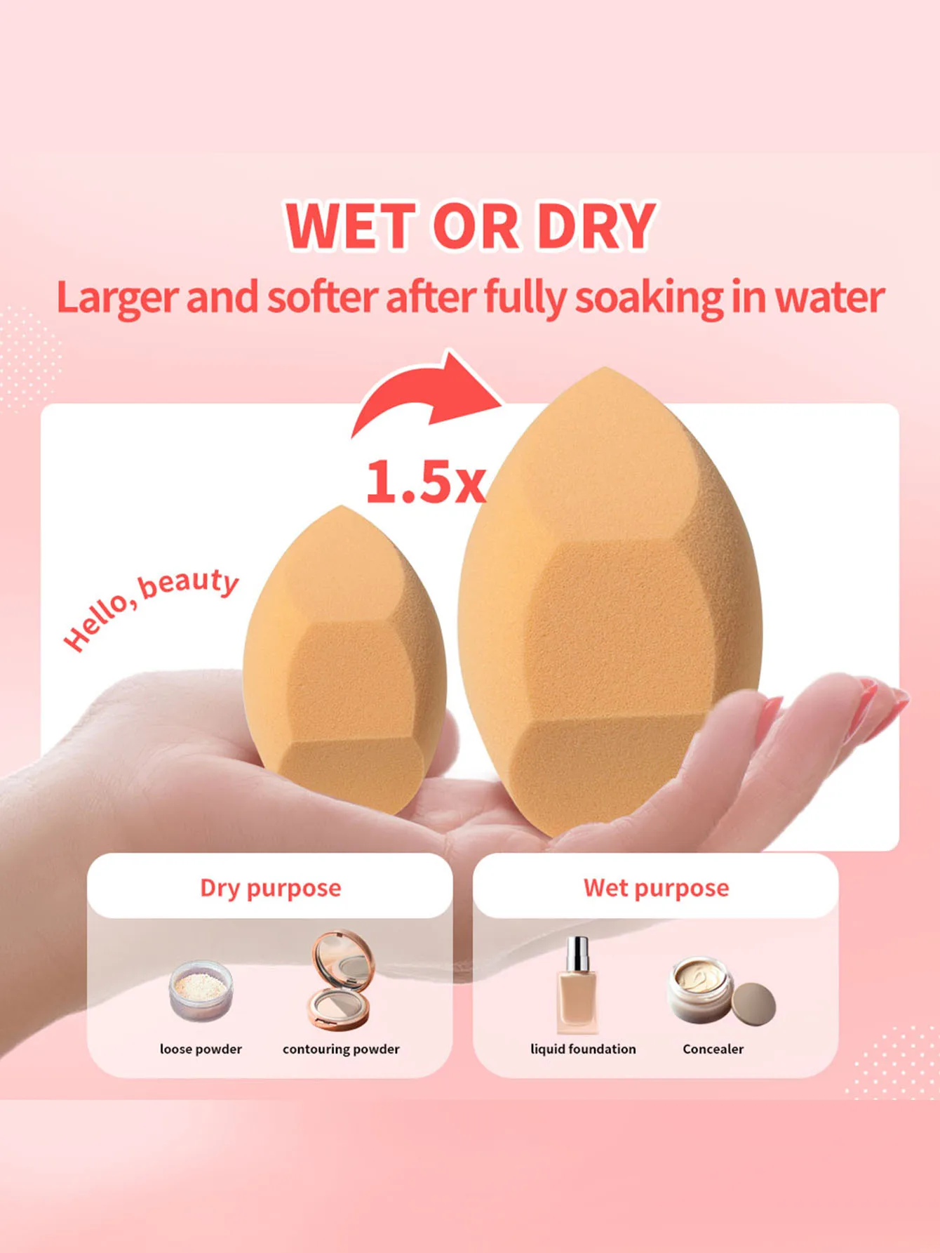 1 إسفنجة مكياج كبيرة رطبة وجافة مزدوجة الأغراض، أداة مكياج يومية لتلطيخ المكياج، ضرورية محمولة للاستخدام اليومي والسفر