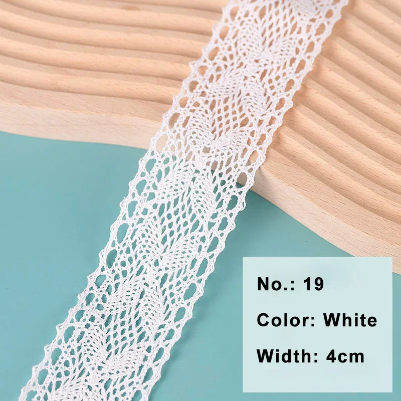 2/5 m Baumwoll-Spitzenbesatz, Vintage-Spitzenband, gehäkelte Baumwollspitze, gewellter Rand, Weiß und Beige, zum Nähen, Basteln, Hochzeitsdekoration