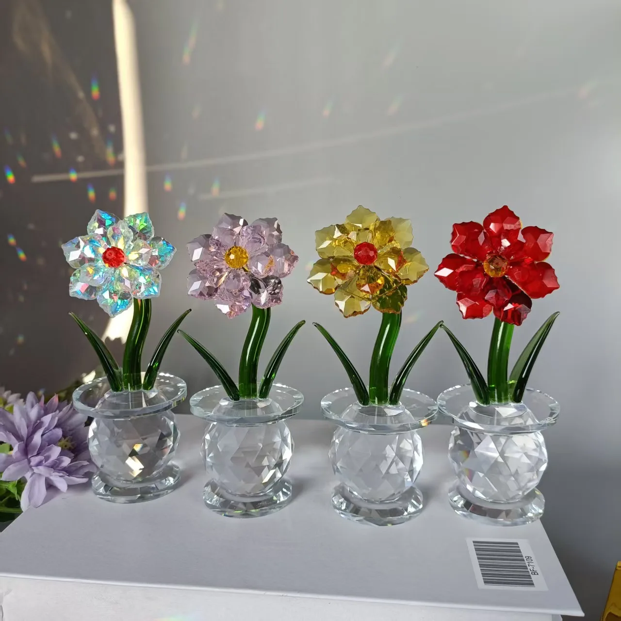 Colorful crystal sunflower glass flowers. Decorative for office study dining table surfaces. Handmade flowers for birthday gif