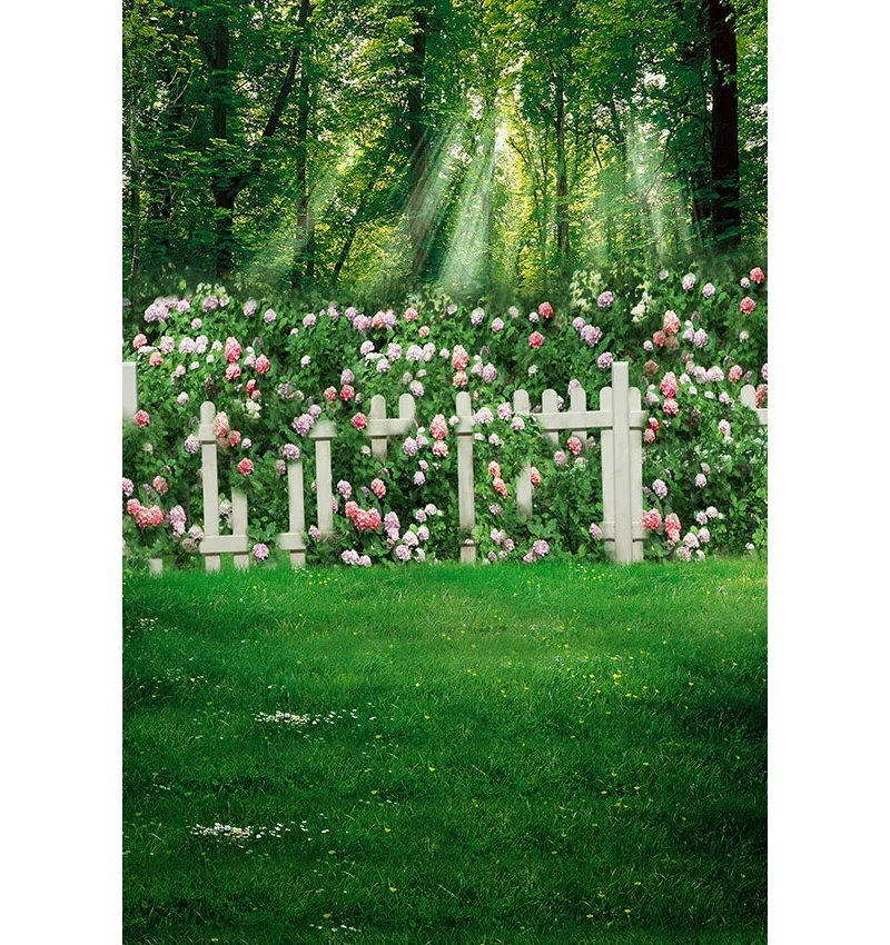 Spring Tree Flower Garden Fence Floor Scenic Baby Photography Background Custom Photographic Backdrops For Photo Studio