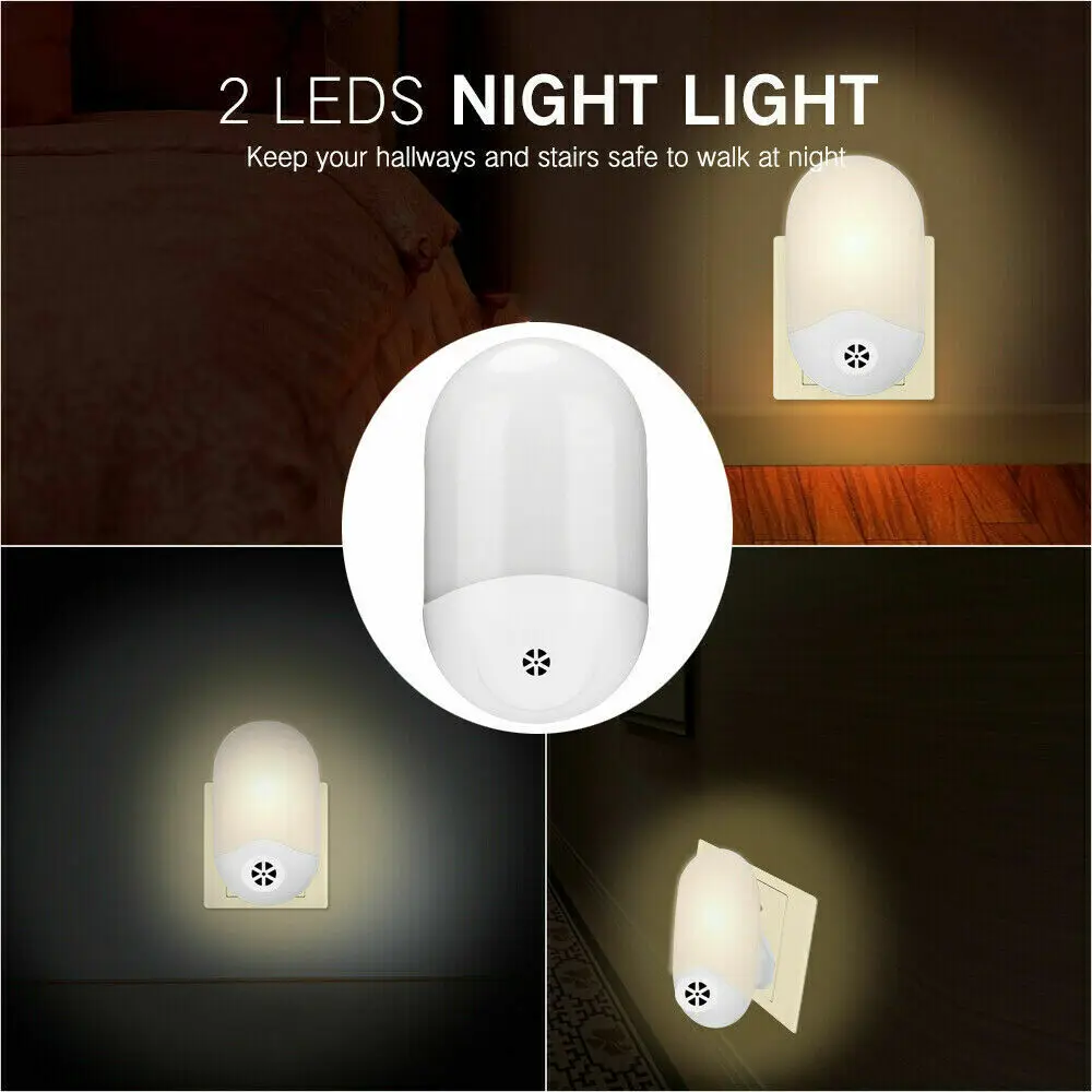 1PC Automatic LED Night Light Wall Plug In Dusk to Dawn Sensor Warm White Lamp EU US UK Plug LED Wall Lamp Cabinet Stairs Light