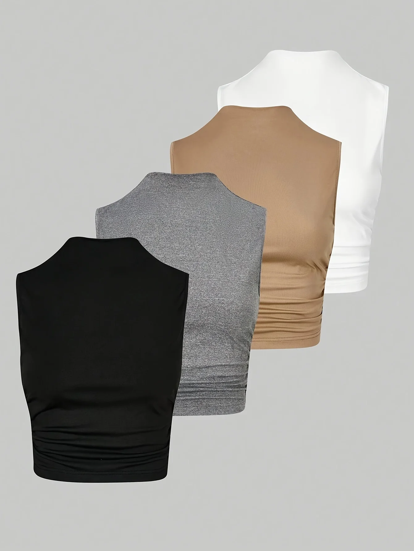 

New fashionable round neck solid color slim fit versatile women's vest four piece set