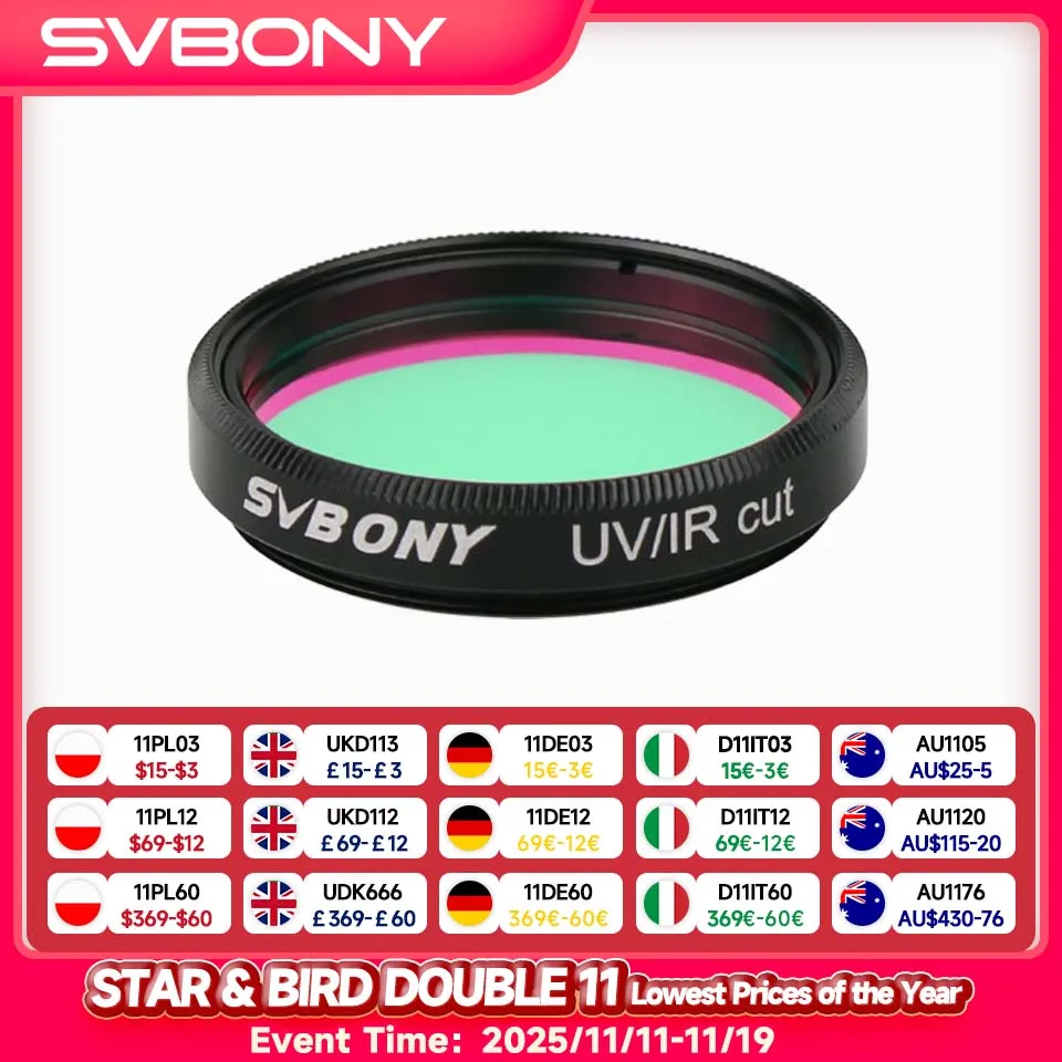 SVBONY Telescope Filter UV IR Cut Filter 1.25/2 Inch Threads Infra Red Filter CCD Camera for Eyepieces and Astronomical Camera