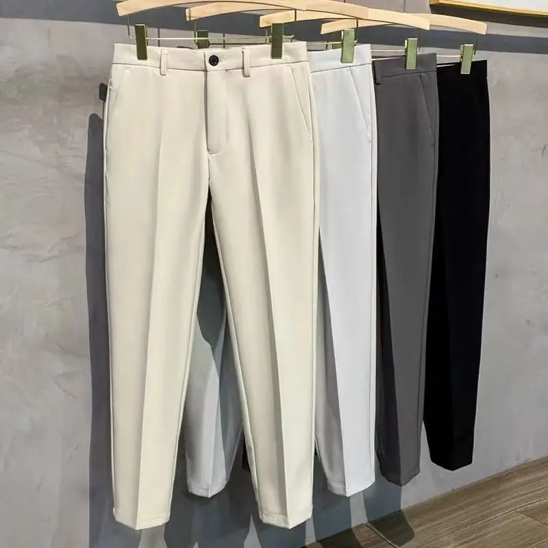 

Tagkita Men's Summer Ice Silk Thin Nine Points Pants Slim Straight Casual Trousers High-End Drape Suit Pants Youth Faion