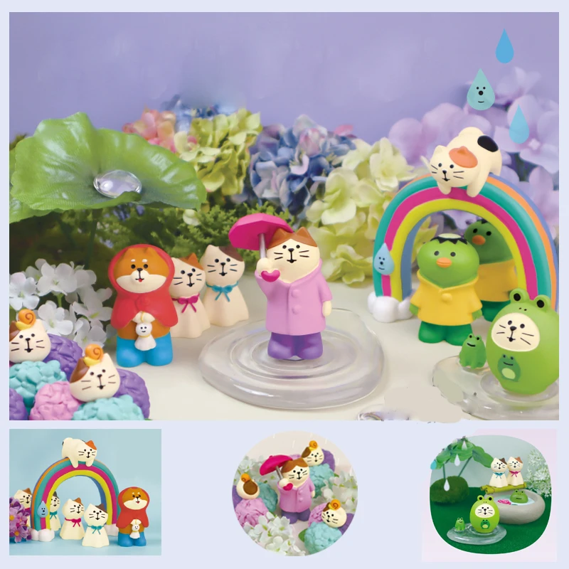 Japanese Cat Rainy Season Sunny Day Doll Frog Rainbow Ins Collection Cute Micro Scene Decoration Desktop Decoration Gift