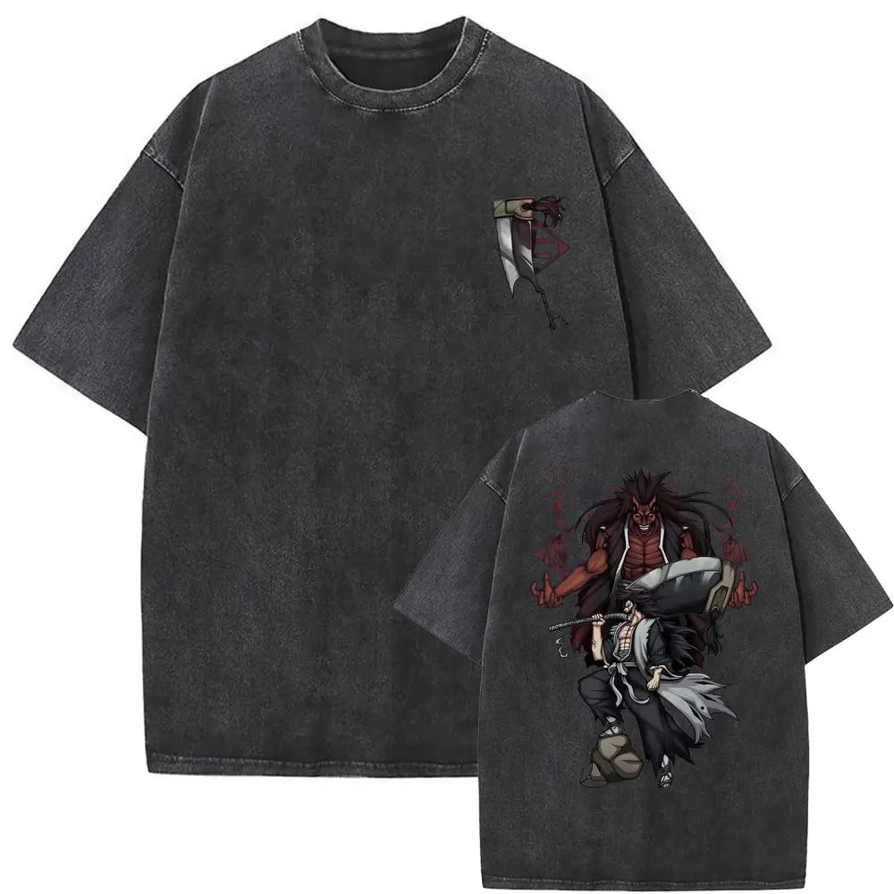 

Anime Bleach Washed Vintage T Shirt Zaraki Kenpachi Graphic T-shirts Men Women Cotton Casual Oversized T-shirt Unisex Streetwear