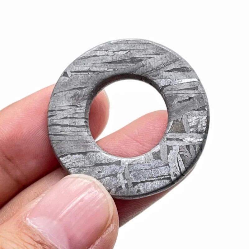 Muonionalusta Iron Nickel Meteorite Donut Ring Polished Etched Specimen Outer Space Rock Collection Display Ornament -CC274
