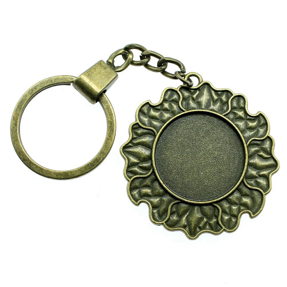 Round Glass Cabochon Base Setting Tray Bezel Key Rings 30mm Women Jewelry Beach Bohemian Souvenir