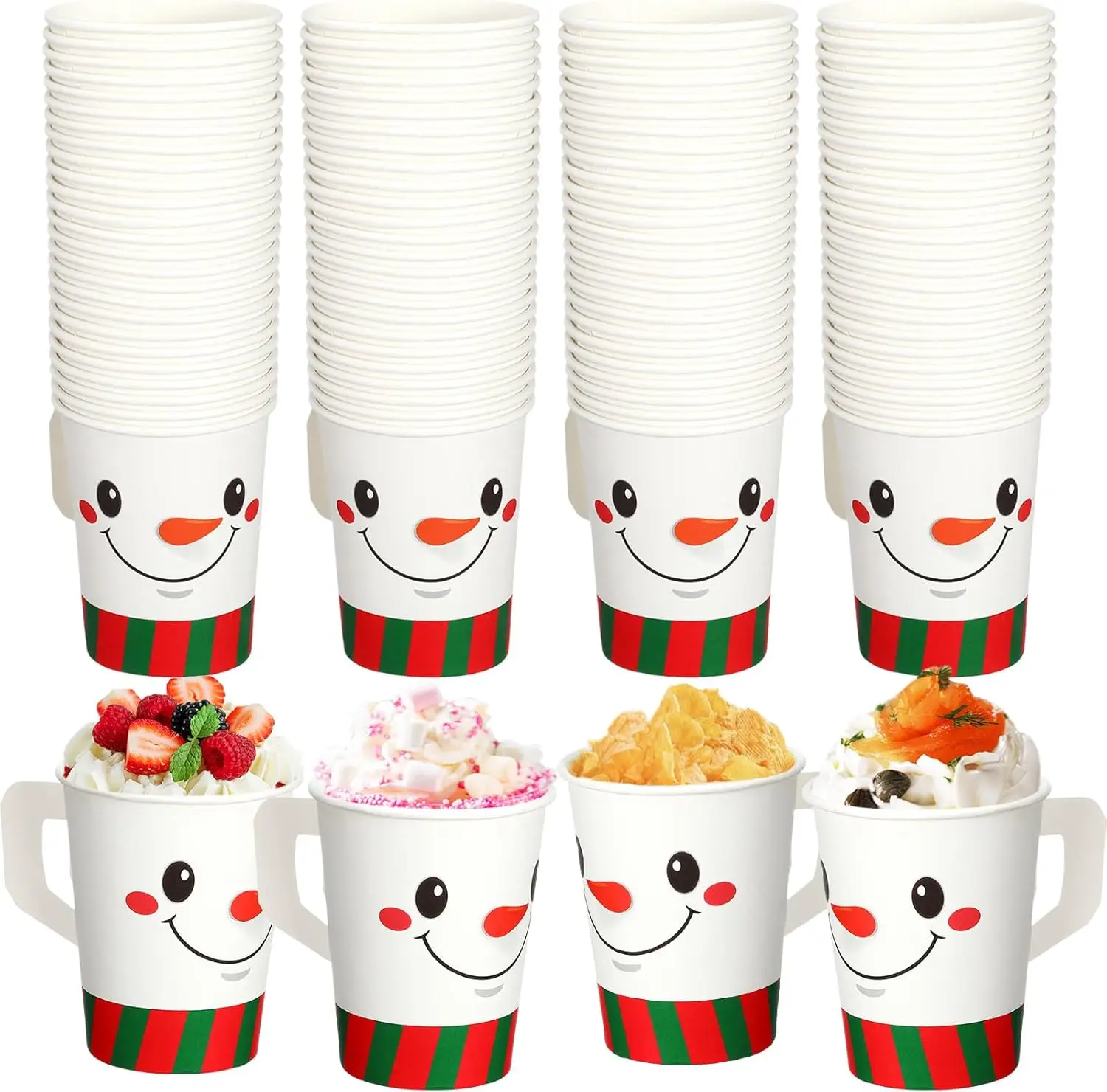 

100 Pcs Christmas Disposable Cups with Handles 9 oz Xmas Coffee Paper Cups for Hot Chocolate, Cocoa & Beverages Bulk Hol