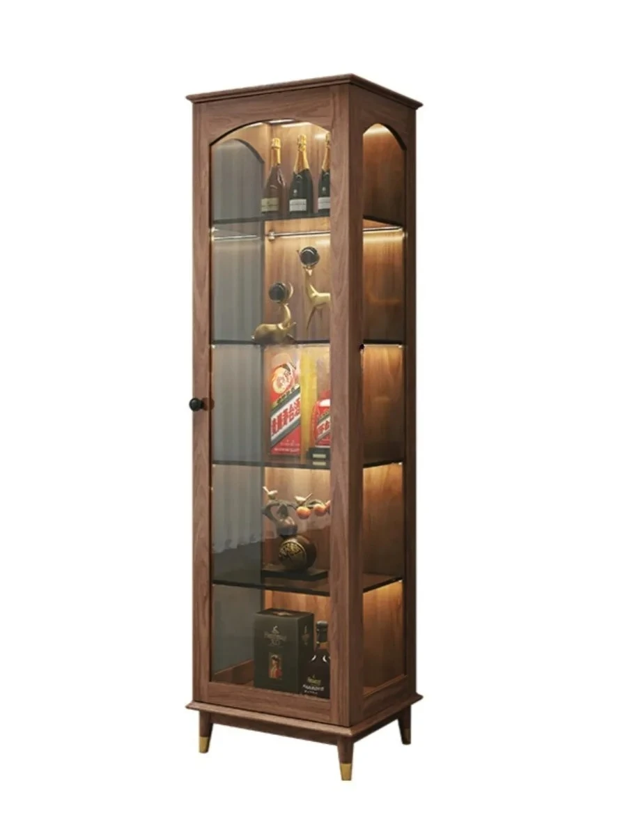 

A44 North America Black Walnut Wooden Liquor Cabinet Solid Wood Bookcase Display Cabinet Glass Multi-Functional Side Cabinet