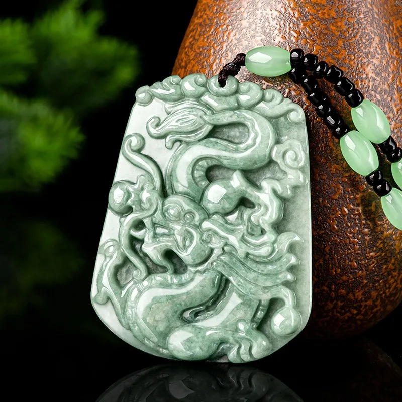 

Natural Burmese Jadeite Zodiac Dragon Pendant Jade Necklace Fashion Charm Jewelry Accessory Amulet Gifts for Men Designer Luxury