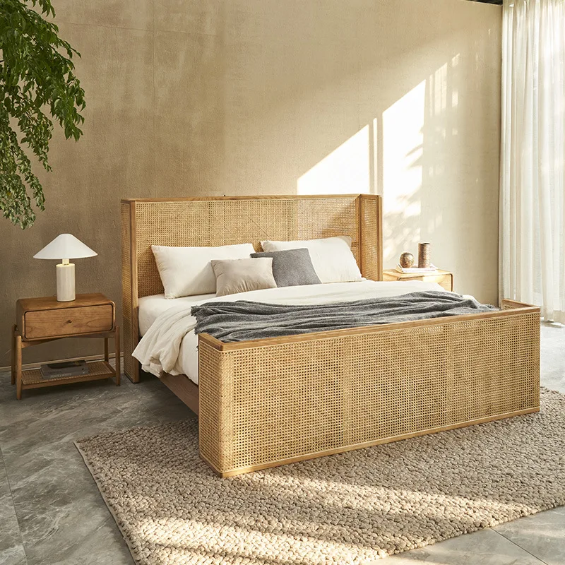 

Двуспальная кровать из ротанга в скандинавском стиле в стиле ретро, 1,5 метра B & B Hotel Surprise Silent Wind, главная кровать для спальни, кровать из массива ротанга