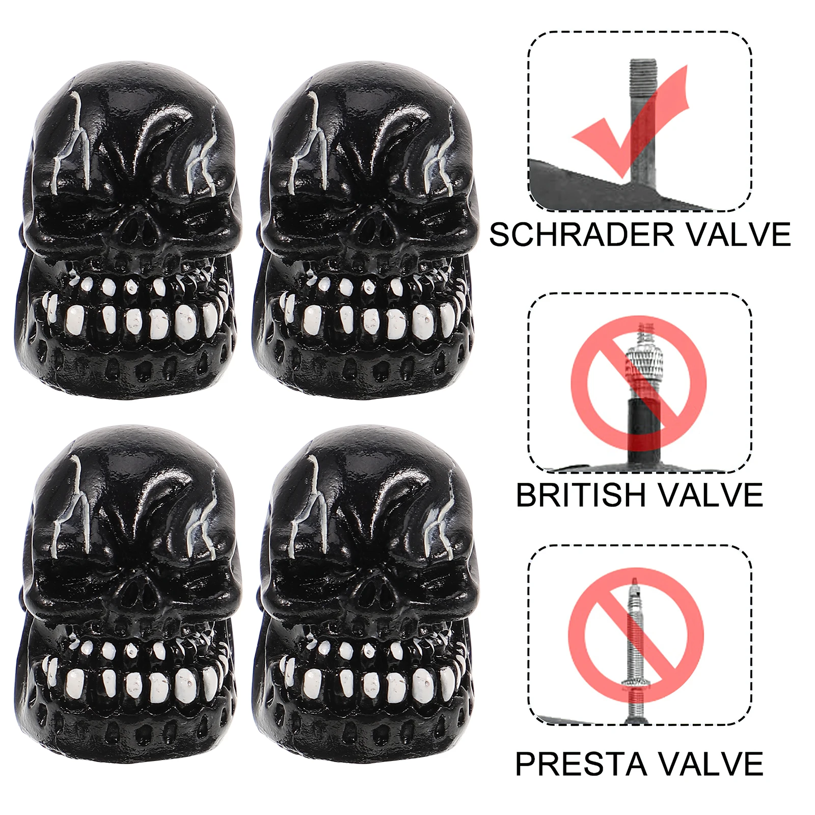 

4Pcs Car Tire Valve Caps Skull Shaped Valves Stem Caps Replacement Tire Air Nozzle Covers Durable Seal Tyre Air Nozzle Covers