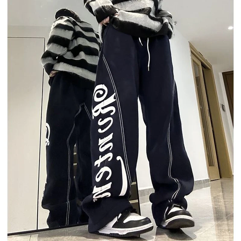 2023 Spring Autumn New Fashion Letter Printing Wide Leg Trousers Women Elastic Waist Lacing Vintage Street Hip Hop Trousers