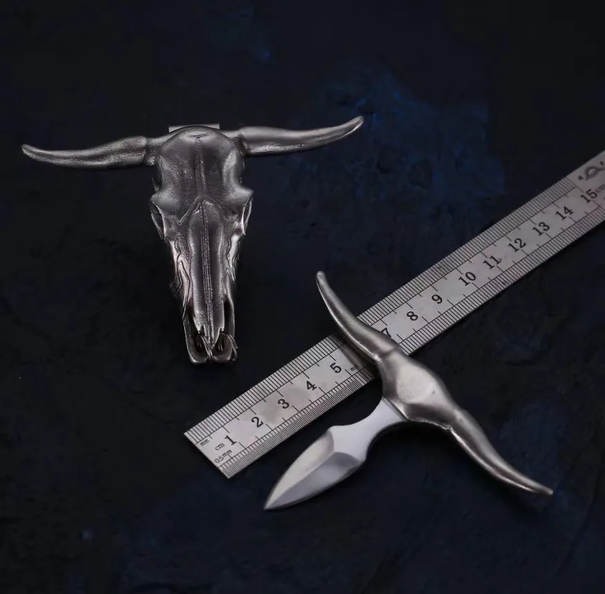 Outdoor EDC Stainless Steel  Bull Head Keychain Self Defense Tool Necklace Pendant