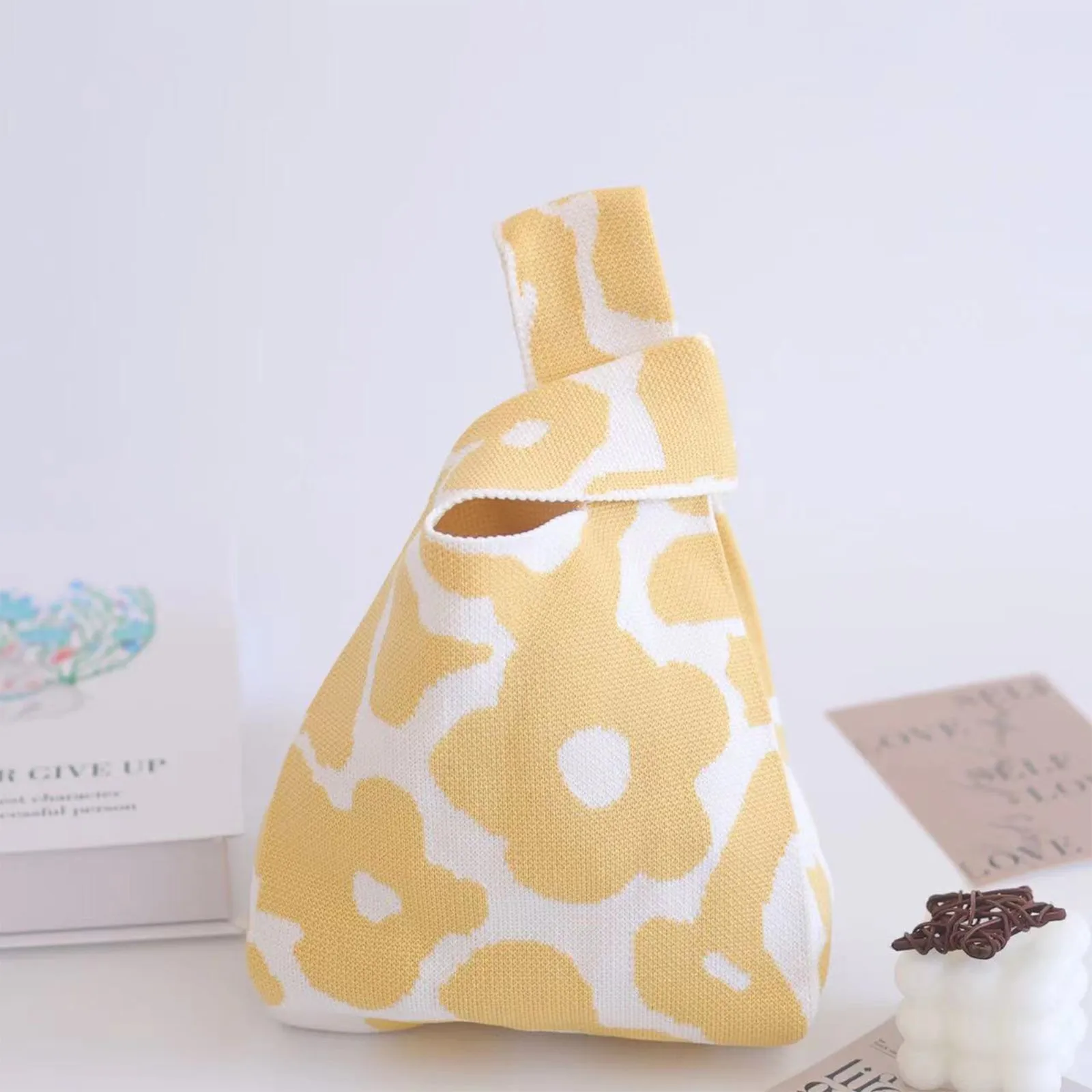 

Женская сумка на запястье с узлом, вязаная сумка ручной работы, портативная мини-полосатая сумка-тоут, сумки для телефона, большая вместимость, осенне-зимние сумки