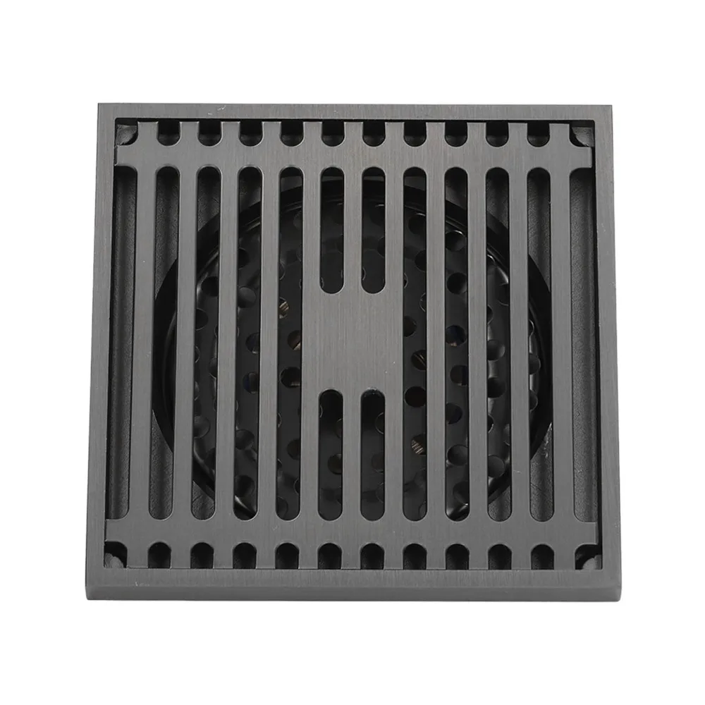 Copper and Stainless Steel Material Floor Drain 4x4 Inch Grey Bathroom Grate Gravity Spring Cover Square Shape Bath Waste Grates