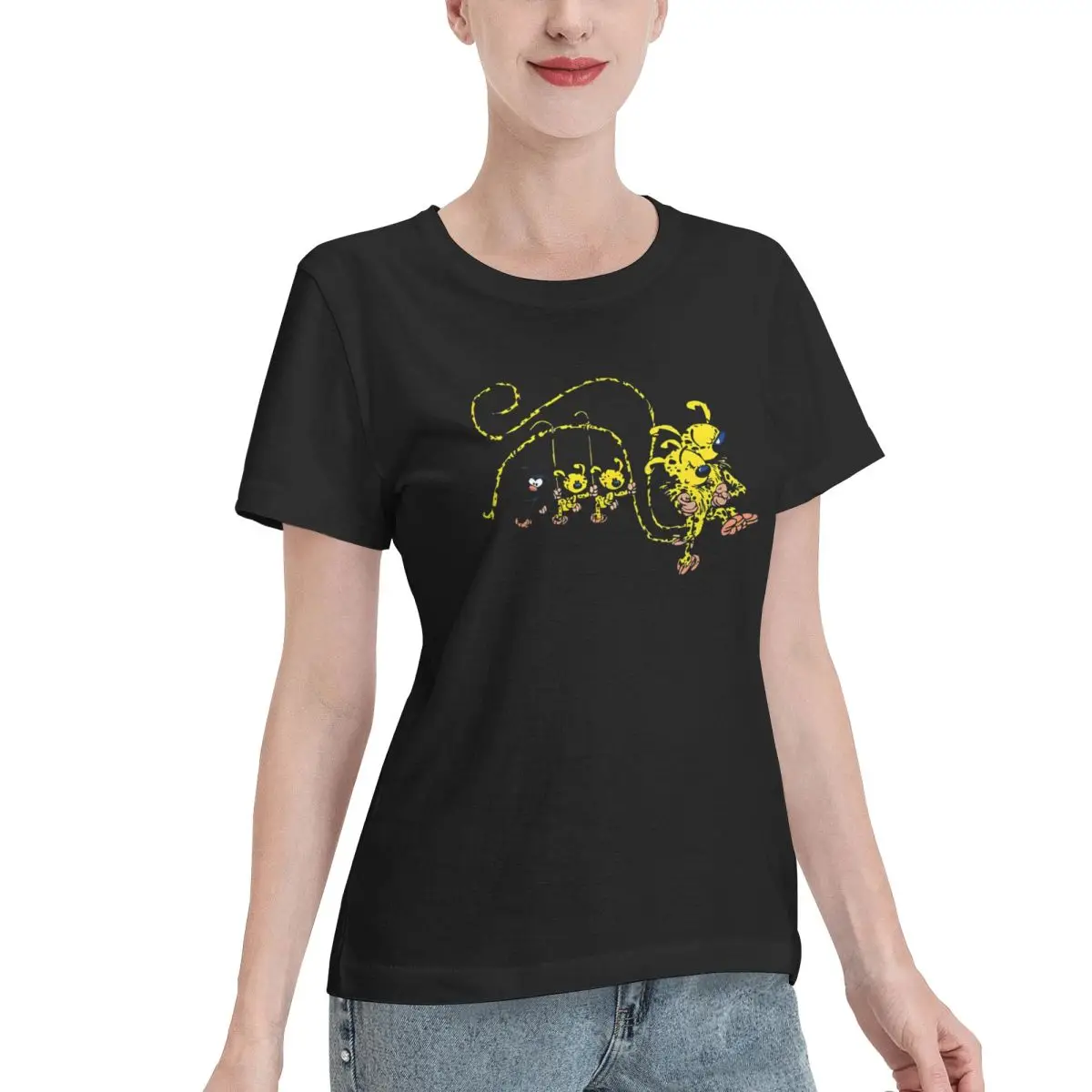 Oversized Option Marsupilami Babies Hanging On Tail Women's T-shirt Ootd Aesthetic Women Top