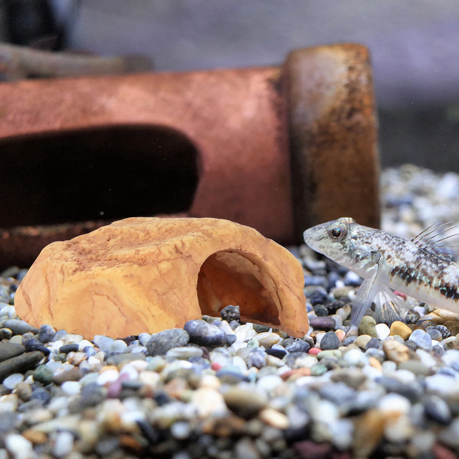 

1Pcs Resin Simulation Stone Cave Yellow Aquarium Ornament Realistic Fish Tank Decoration Landscape Hiding Place