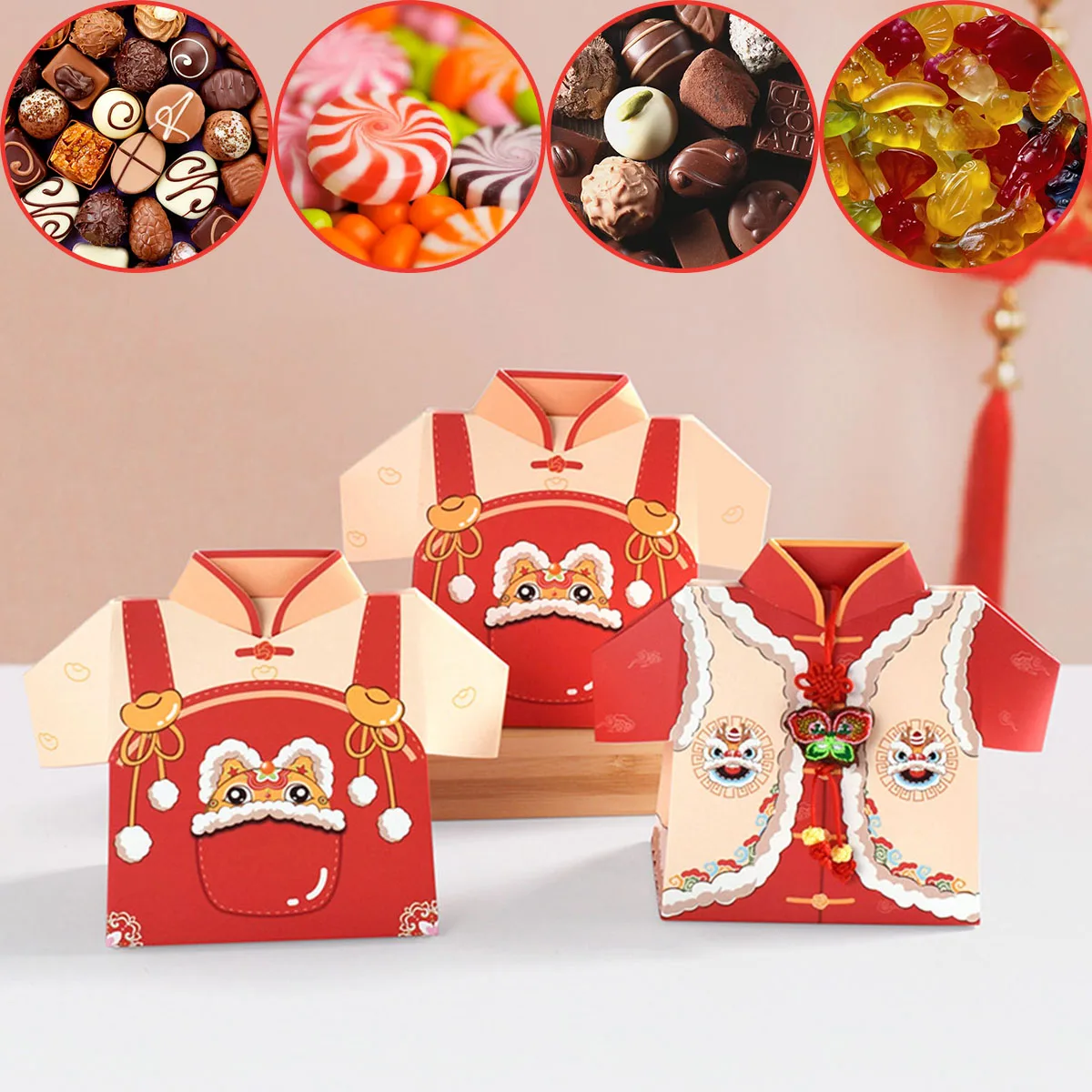 10Pcs Chinese New Year Candy Boxes Traditional Cloth Shape Cookie Pouches 2024 Party Favor Decorations Home Gifts Supplies