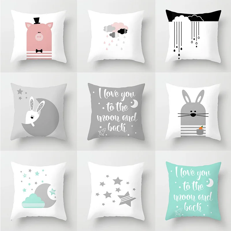 

New Cartoon Printed Pillowcase Fabric Sofa Pillowcase Home Polyester Printed Cushion Cover