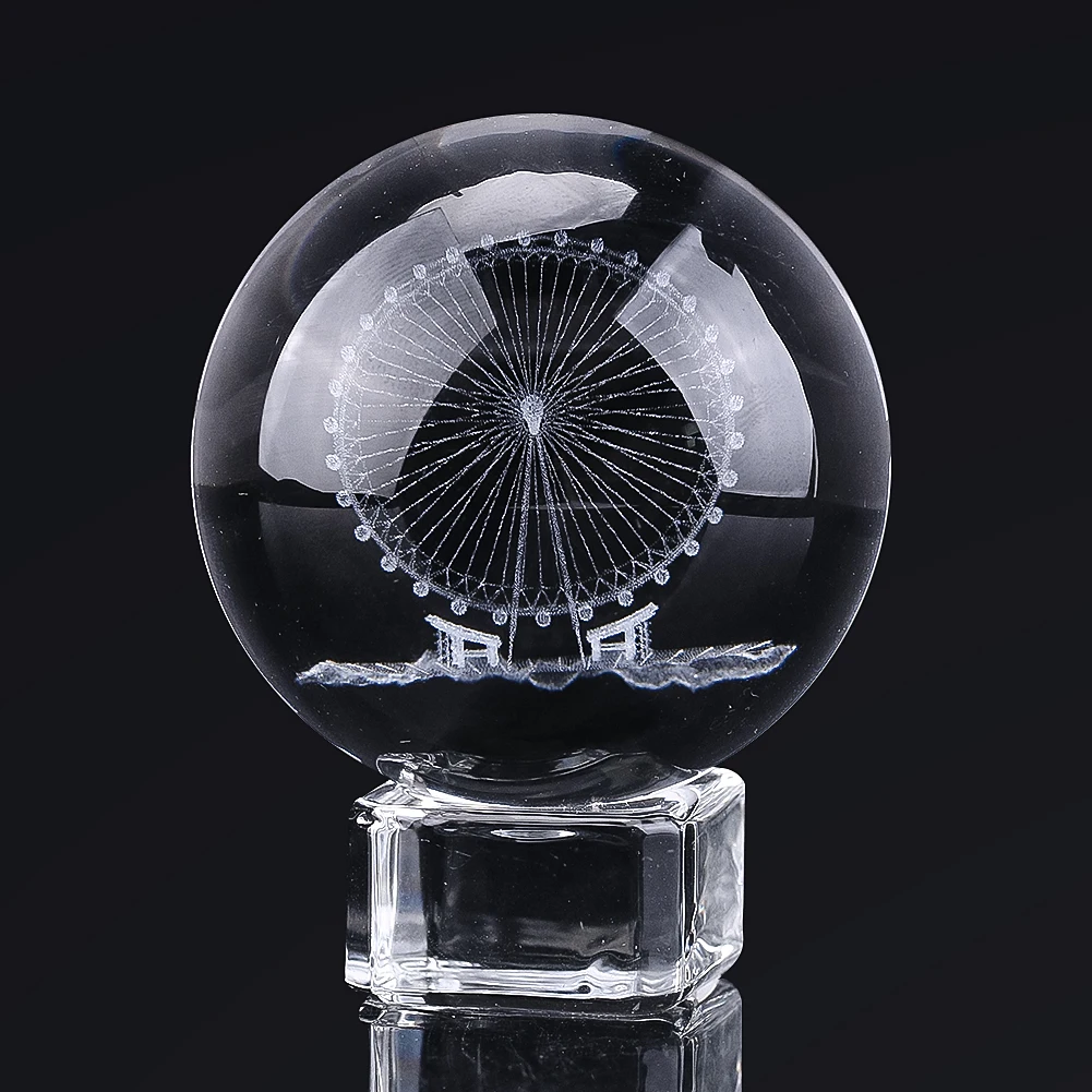 50mm Clear Glass Laser Engraving Prism Ferris Wheel Crystal Ball Sun Catcher Mirror Refraction Crafts Charms Ornament Desk Decor