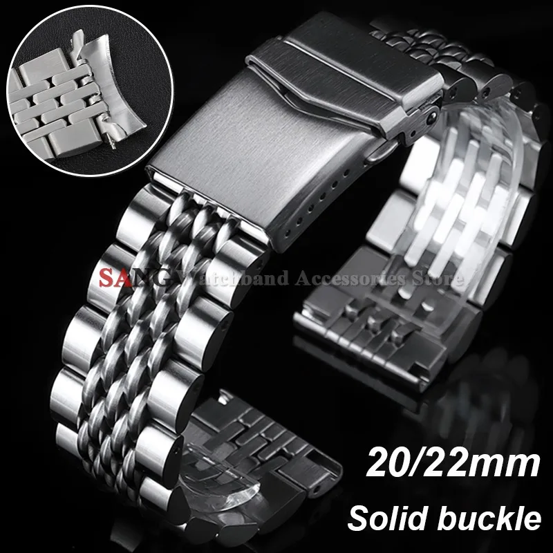 Pulseiras Masculinas de 20/22mm para Relógios Seiko com Fecho de Rosca, Extremidade Reta/Curva, Pulseira de Aço Inoxidável para Jubilee SKX007/009 Smartwatch