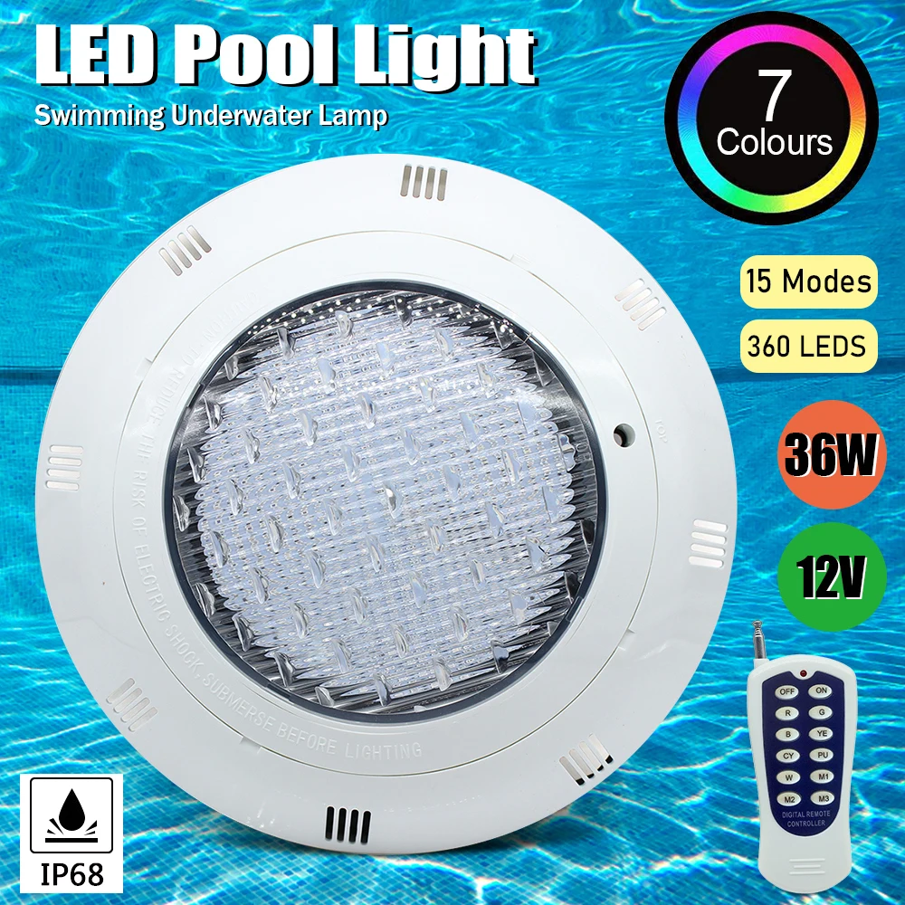 AC 36W 12V Multi Color Swimming LED Pool Lights RGB Underwater Light Waterproof Lamp IP68 High-Quality Pool Lamp