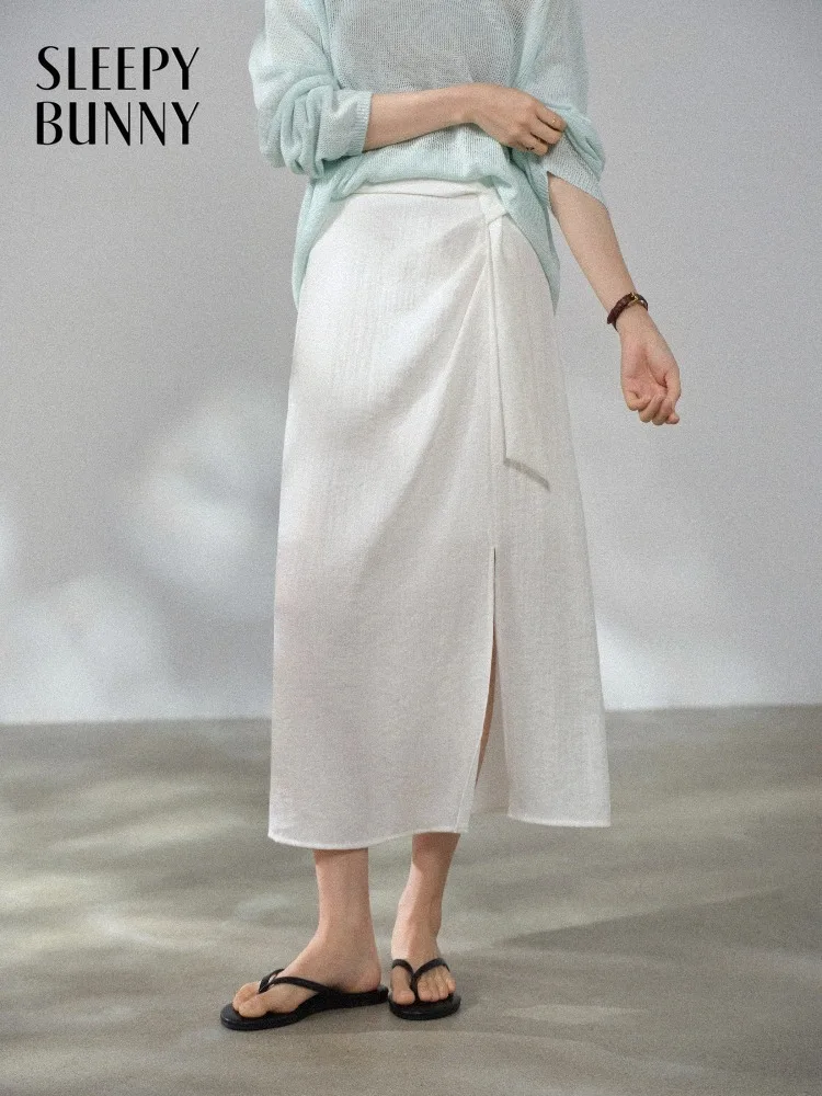 Women Tie Waist Midi Skirt Straight Skirt High Waist Split Slim Fit Elegant Long Skirt Summer Casual Chic Outfit Lady Style