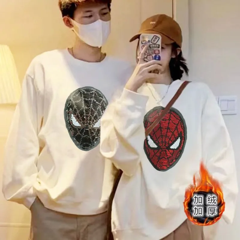 Marvel Spider-Man Autumn and Winter Long-sleeved Round Neck Two-color Face-changing Sequin Sweatshirt Plus Velvet To Keep Warm