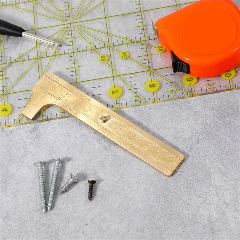 Brass Sliding Gauge Vernier Caliper Ruler Double Scales 100mm Brass Ruler Pocket Ruler for Bead Wire Jewels Rings Measurement