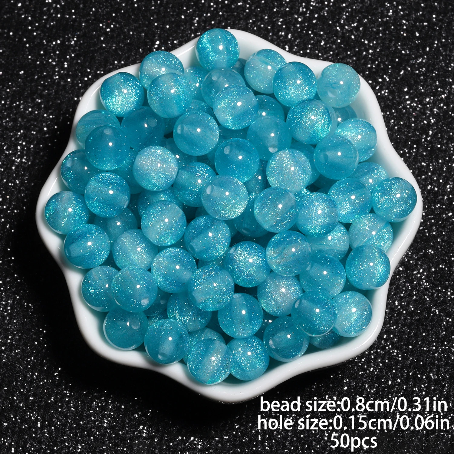 50 Stück 8 mm zufällige mehrfarbige Harz-feine Glitzerperlen, Vitalität, einzigartige runde lose Acrylperlen, handgefertigt, DIY-Schmuckherstellung
