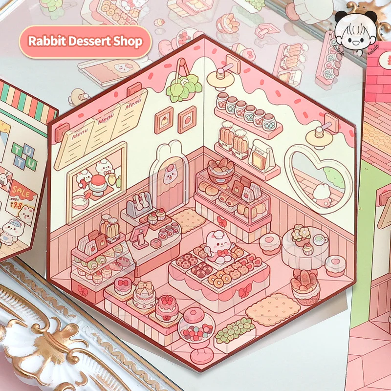 Nouveaux autocollants pour carnet de notes faits à la main, scène Miniature 2025, sans paysage coupé, autocollants pour carnet de notes à main de chalet stéréoscopique empilables 3D